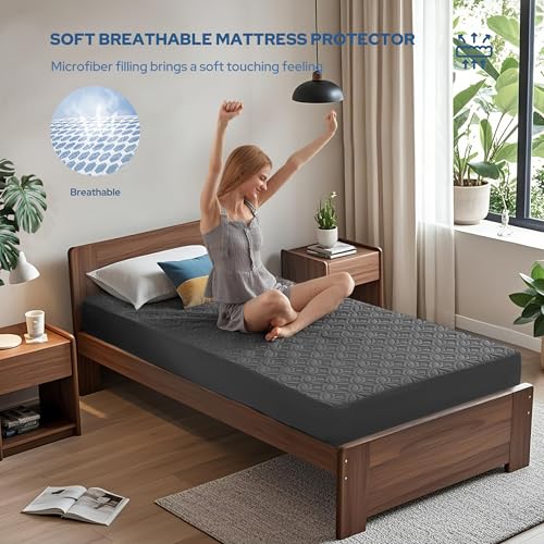 BEDLORE Waterproof Mattress Protector, Twin XL Size Mattress Pad with Deep Pocket 6"-15" Depth, Soft Breathable Dirt-Proof Bed Mattress Cover for Bedroom, College Dorm (Gray) BEDLORE