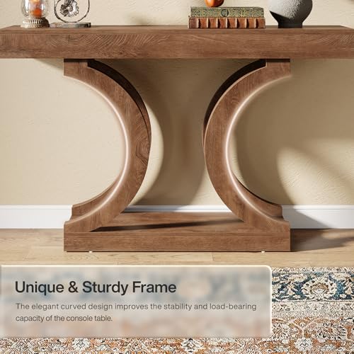 Tribesigns 43.31-Inch Farmhouse Console Table for Entryway, Unique Narrow Sofa Table Behind The Couch with Curved Legs for Living Room, Hallway, Foyer, Entrance, Rustic Brown Tribesigns