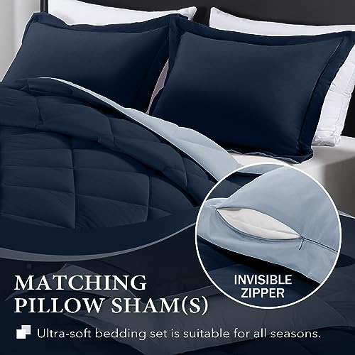 downluxe King Size Comforter Set - Blue and Sapphire King Comforter, Soft Bedding Sets for All Seasons -3 Pieces - 1 Comforter (104"x92") and 2 Pillow Shams(20"x36") downluxe