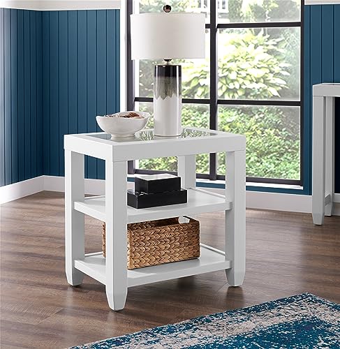 Martin Svensson Home Cordero Glass Top Wood White Side Shelf Storage Chairside End Table Martin Svensson Home