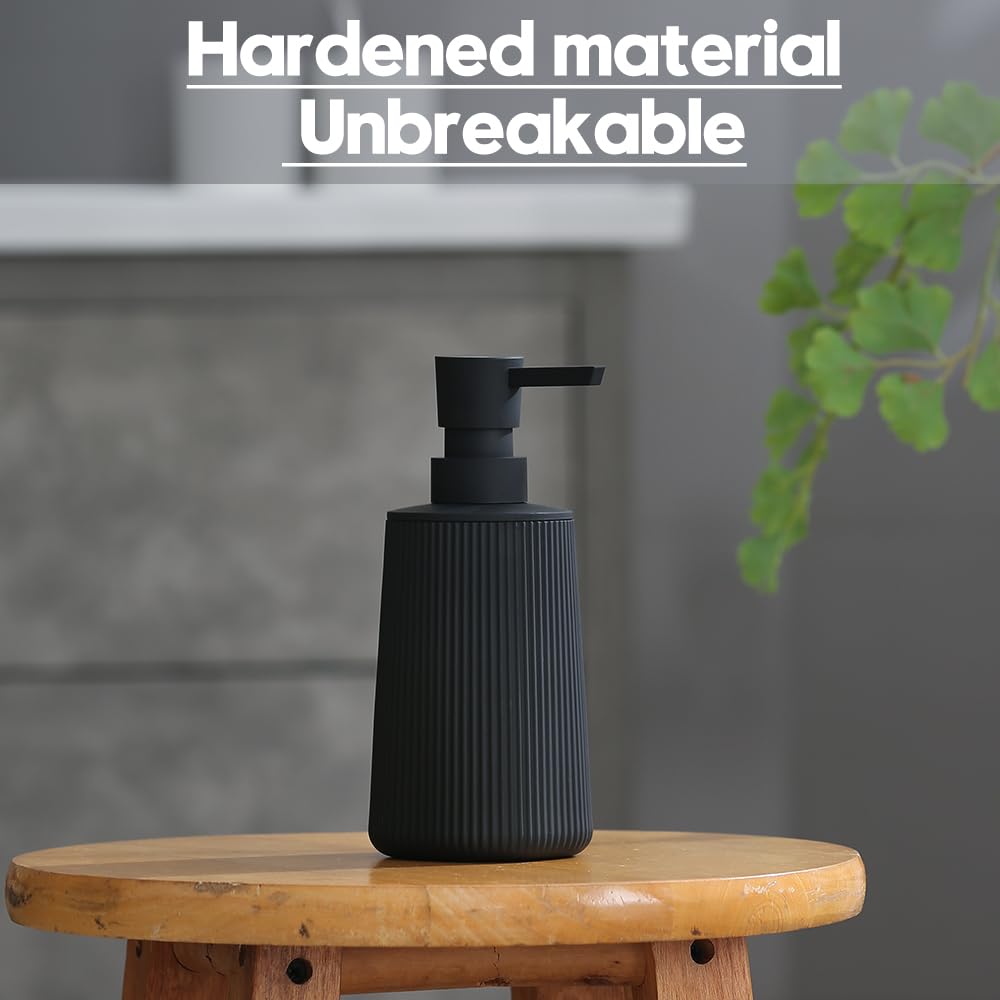 Small Soap Dispenser for Bathroom and Kitchen, Modern Farmhouse Striped Style Plastic Hand Soap Dish Soap Dispenser with Pump Matte Black YAUKPH