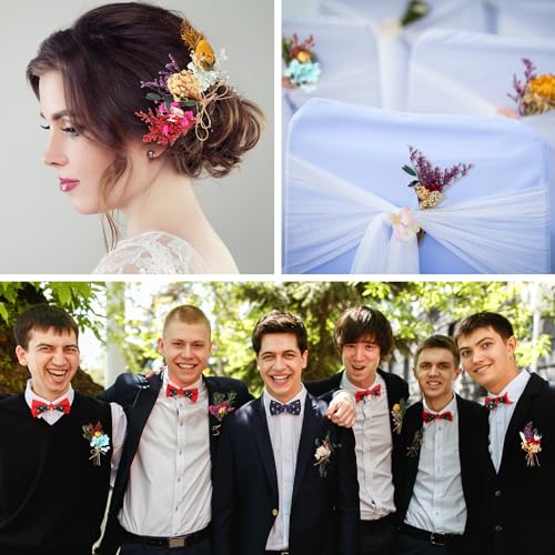 Tinideya 48 Pcs Dried Flowers Bouquet Boho Mini Dried Flower with Stem Small Dried Floral Plants Mixed Natural Flowers Bundles for Crafts Vase DIY Photo Props Wedding Decoration Tinideya