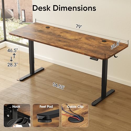 Monomi Electric Standing Desk, 79 x 31.5 inches Height Adjustable, Ergonomic Home Office Sit Stand Up Desk with Memory Preset Controller (Rustic Brown Top/Black Frame) Monomi