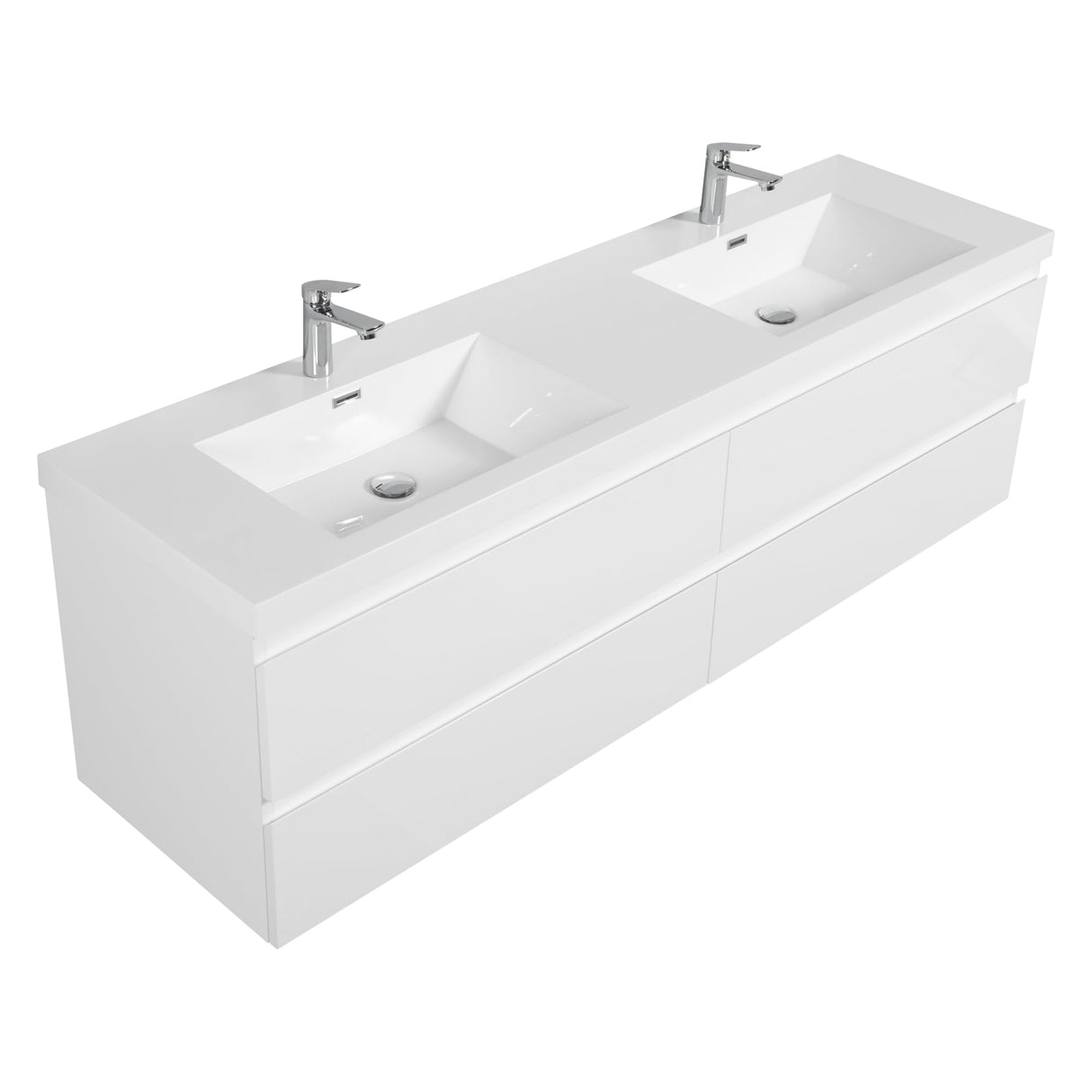 KEIKI 72" Floating Bathroom Vanity with Double Sink, Wall Mounted Bathroom Storage Vanity Cabinet Modern Bathroom Vanities with 2 Resin Top Basin and 4 Soft Close Drawers, Easy Assembly, Glossy White KEIKI
