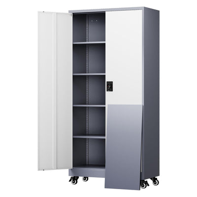 Yizosh Metal Garage Storage Cabinet with Locking Doors and Adjustable Shelves,- 75" Rolling Steel Tool Cabinet for Home Office,Garage,Warehouse
