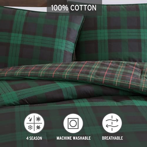 Eddie Bauer - Twin Comforter Set, Reversible Cotton Bedding with Matching Sham, Medium-Weight for Year Round Use, Dorm Essentials (Woodland Tartan Green) Eddie Bauer