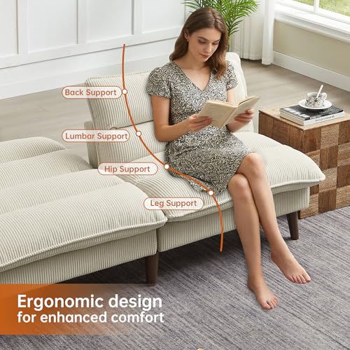 Portaforta Convertible Sofa Bed 72″ Fabric Couch with Adjustable Backrest Loveseat Recliner Sleeper Living Room Furniture futon Set for Apartment Small Space, Beige Portaforta