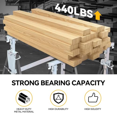 Auto Dynasty 2 Pack Saw Stand Sawhorse with Adjustable 7-Level Quick-Build Foldable Heavy Duty Miter Saw Horse Stand Max Capacity 440lbs, Black/Chrome Auto Dynasty