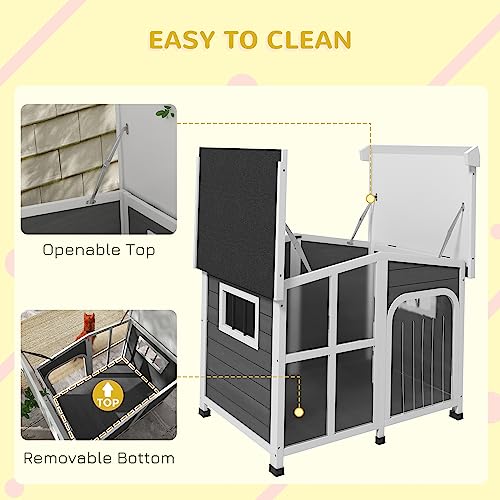 PawHut Cabin-Style Wooden Dog House for Large Dogs Outside with Openable Roof & Giant Window, Big Dog House Outdoor & Indoor, Asphalt Roof, Gray PawHut