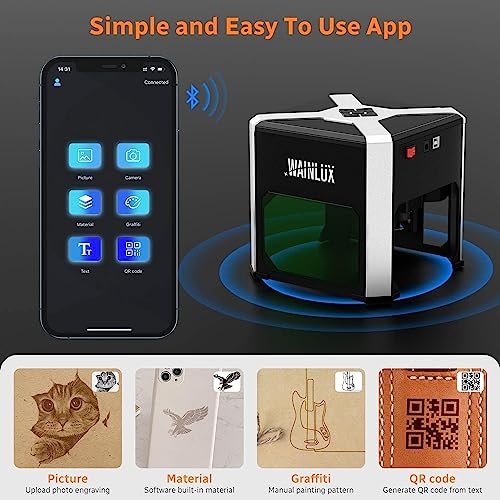 Laser Engraver WAINLUX K6 Pro, 3000mW Laser Engraving Machine, 0.05mm Accuracy, BT Connection Portable Mini Laser Cutter Engraver Tool for Wood Vinyl Leather Glass, DIY Art, Logo Design,Laser class4 WAINLUXPRO