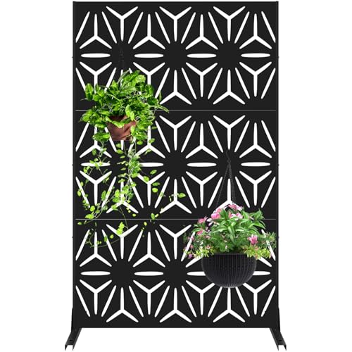 Meyoppm 72" H×48" W Metal Privacy Screen, Outdoor Indoor Privacy Screens with Stand Panels, Free Standing Decorative Privacy Screen for Patio Meyoppm