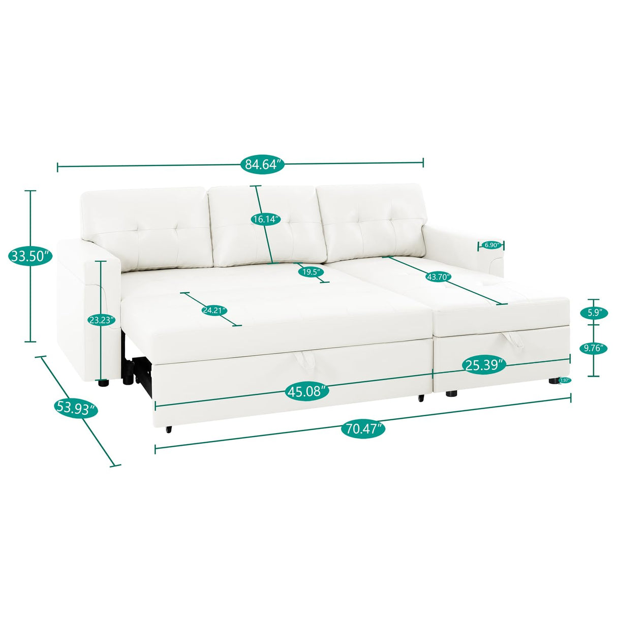Naomi Home Transform Any Space: Sleeper Sectional Sofa with Convertible Sofa Bed & Inviting Chaise. Find Tranquil Comfort with Stress-Relieving Design & Durable Cushions - White/Air Leather Naomi Home