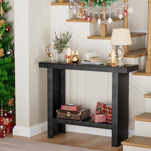 LIFECHOVY Modern Console Tables with Storage, Narrow Entryway Table for Hallway, Behind The Couch Sofa, Entrance Table with Shelves for Living Room, Foyer, Black LIFECHOVY