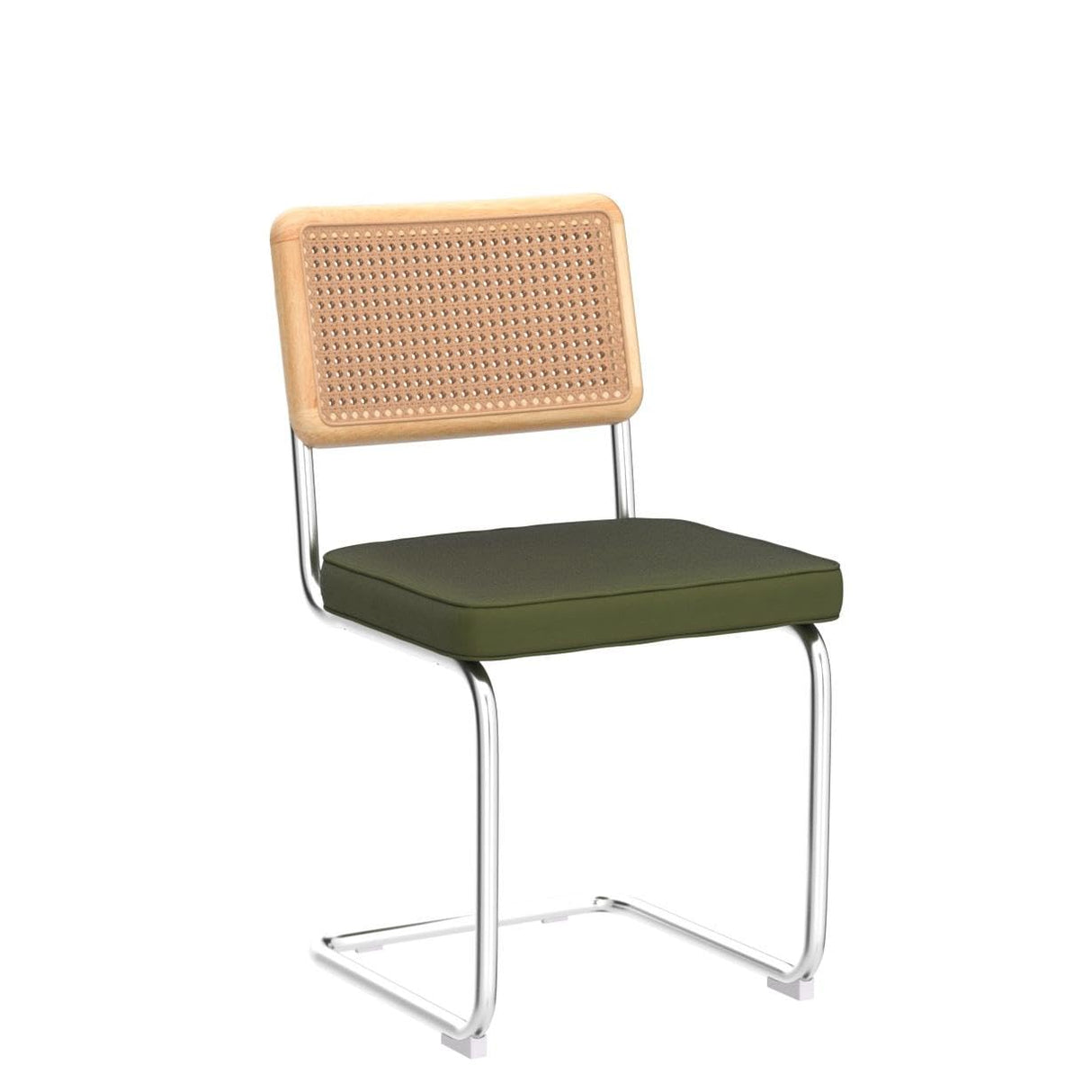 Zesthouse Dining Chairs Set of 4, Velvet Accent Chairs with Natural Cane Back & Stainless Chrome Base, Modern Mid Century Breuer Designed Chairs, Upholstered Rattan Dining Room Kitchen Chairs Zesthouse