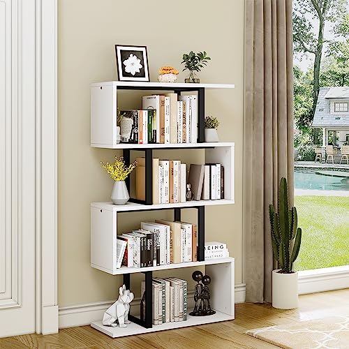 YITAHOME Modern 5-Tier S-Shaped Bookshelf in Cream White - Stylish Decorative Storage for Any Space YITAHOME