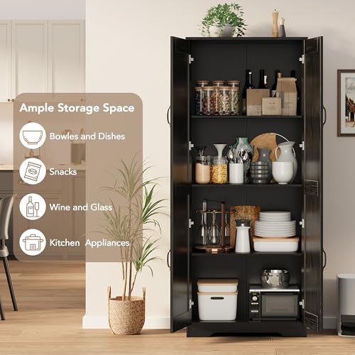 GAOMON Adjustable Shelf Storage Cabinet 60" Tall Black, 2-Door Pantry with Shelves for Kitchen Organization, Bathroom Storage, Living Room GAOMON