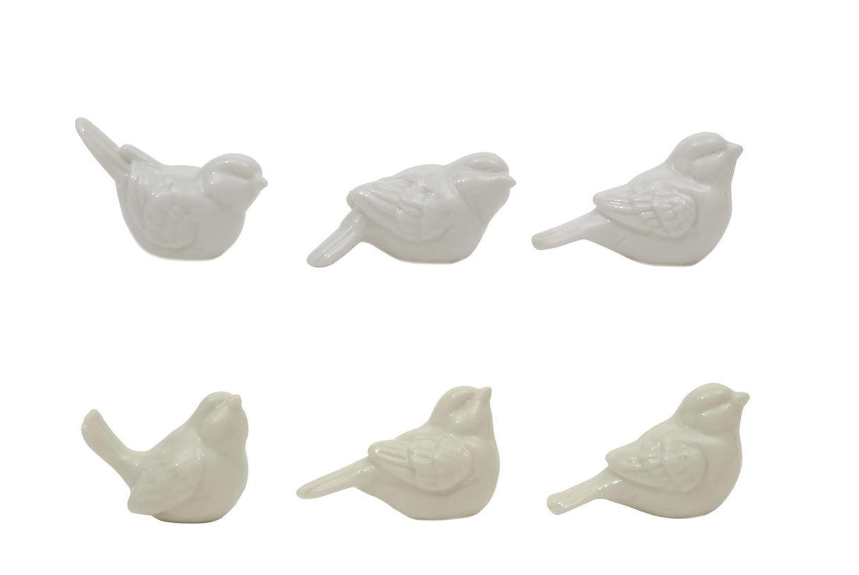Set of 6 White Ceramic Birds Creative Co-Op