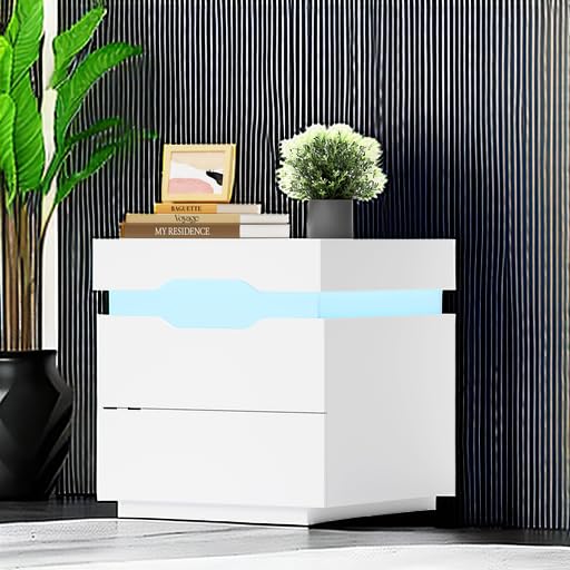 Furniwell LED Nightstand with Charging Station, End Table with Drawers, Night Stand Bedside Table with Sliding Top for Bedroom and Living Room, White Furniwell