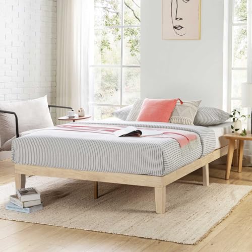 Mellow Naturalista Classic 12 Inch Solid Wood Platform Bed with Wooden Slats, Queen, White Wash Mellow