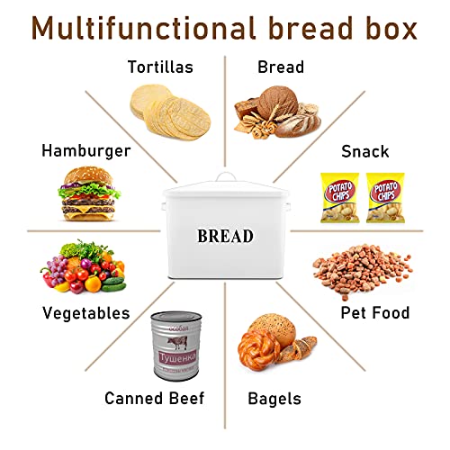 P&P CHEF Bread Box for Farmhouse Kitchen Counter Decor, Extra Large White Breadbox with Lid, 13.1” X 11.81” X 7.2” Metal Storage Container for 2+ Loaves, Modern Style & High Capacity P&P CHEF