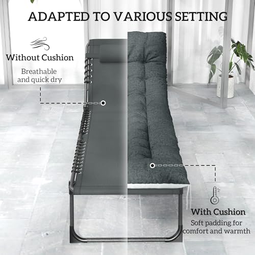 Outsunny Chaise Lounge Chair Outdoor Set of 2, 5-Position Adjustable Outdoor Pool Lounge Chairs, Folding Tanning Chair Beach Lounger with Cushion, Headrest, Side Pocket for Patio, Yard, Gray