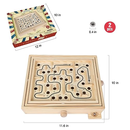GOTHINK Wooden Labyrinth Game, Mable Ball Tilt Maze Board Game,Table Balance Game and Toy for Kids and Adults GOTHINK