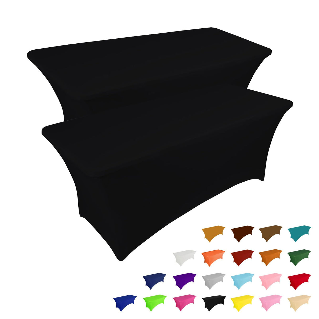 IVAPUPU 2 Pack 6FT Table Cloth for Rectangular Fitted Events Stretch Black Table Covers Washable Table Cover Spandex Tablecloth Table Protector for Party, Wedding, Cocktail, Banquet, Festival IVAPUPU