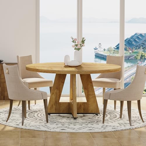 Tribesigns 47 inch Round Dining Table Wood Kitchen Table for Dining Room, 47" Dinner Room Tables for 4-6, Farmhouse Accent Furniture with Wooden Tabletop and Cross Base, Light Wood Tribesigns