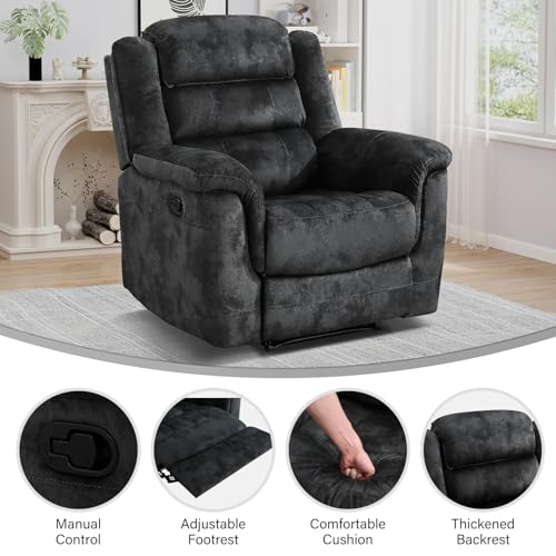 EBELLO Manual Recliner Chair, Soft Fabric Recliner Sofa with Overstuffed Armrest and Backrest for Living Room, Bedroom, Grey