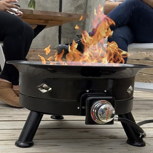 Flame King Smokeless Propane Fire Pit, 24-inch Portable Firebowl, 58K BTU with Self Igniter, Cover, & Carry Straps for RV, Camping, & Outdoor Living Flame King
