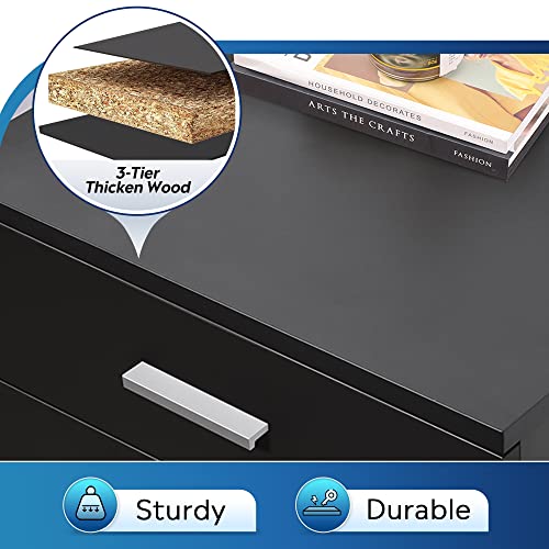 DEVAISE 3 Drawer Wood Mobile File Cabinet, Rolling Filing Cabinet for Letter/A4 Size, Black DEVAISE