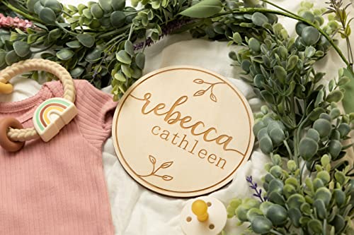 Baby Announcement Sign, Hospital Sign, Gender Reveal Baby Photo Props, Wooden Name Sign, Baby Shower Gift, Birth Stat, Laser Birth Engraved Round WoodArtSupply