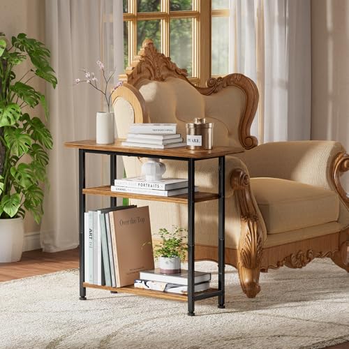 Simple Trending 3 Tiers End Table for Living Room, End Table Couch, Nightstand TV Tray Table for Small Spaces, Rustic Brown Simple Trending