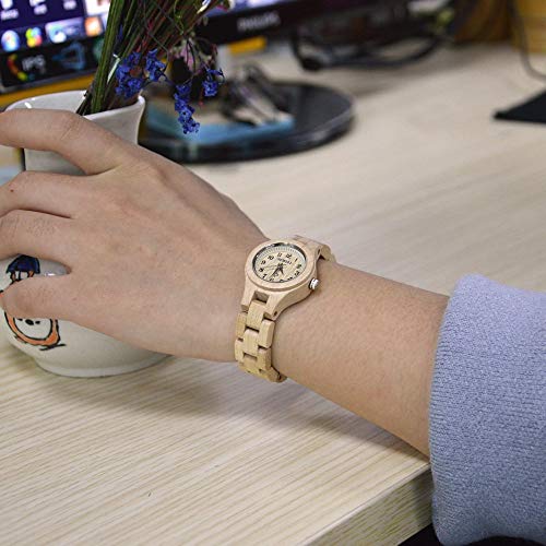BEWELL W123A Handmade Natural Maple Wristwatch Analogue Display Lightweight Small Thin Case Wooden Watch for Women(Beige) BEWELL