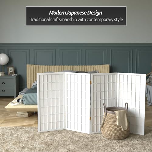 3 ft. Short Window Pane Shoji Screen - White - 4 Panels Red Lantern