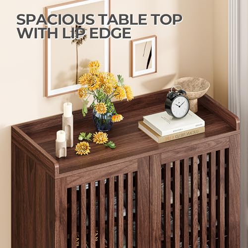 IRONCK Shoe Cabinet with Slatted Doors, 6-Tier Shoe Storage Cabinet with Adjustable Shelves, Wooden Shoe Rack Organizer for Entryway, Hallway, Closet, Living Room, Walnut IRONCK