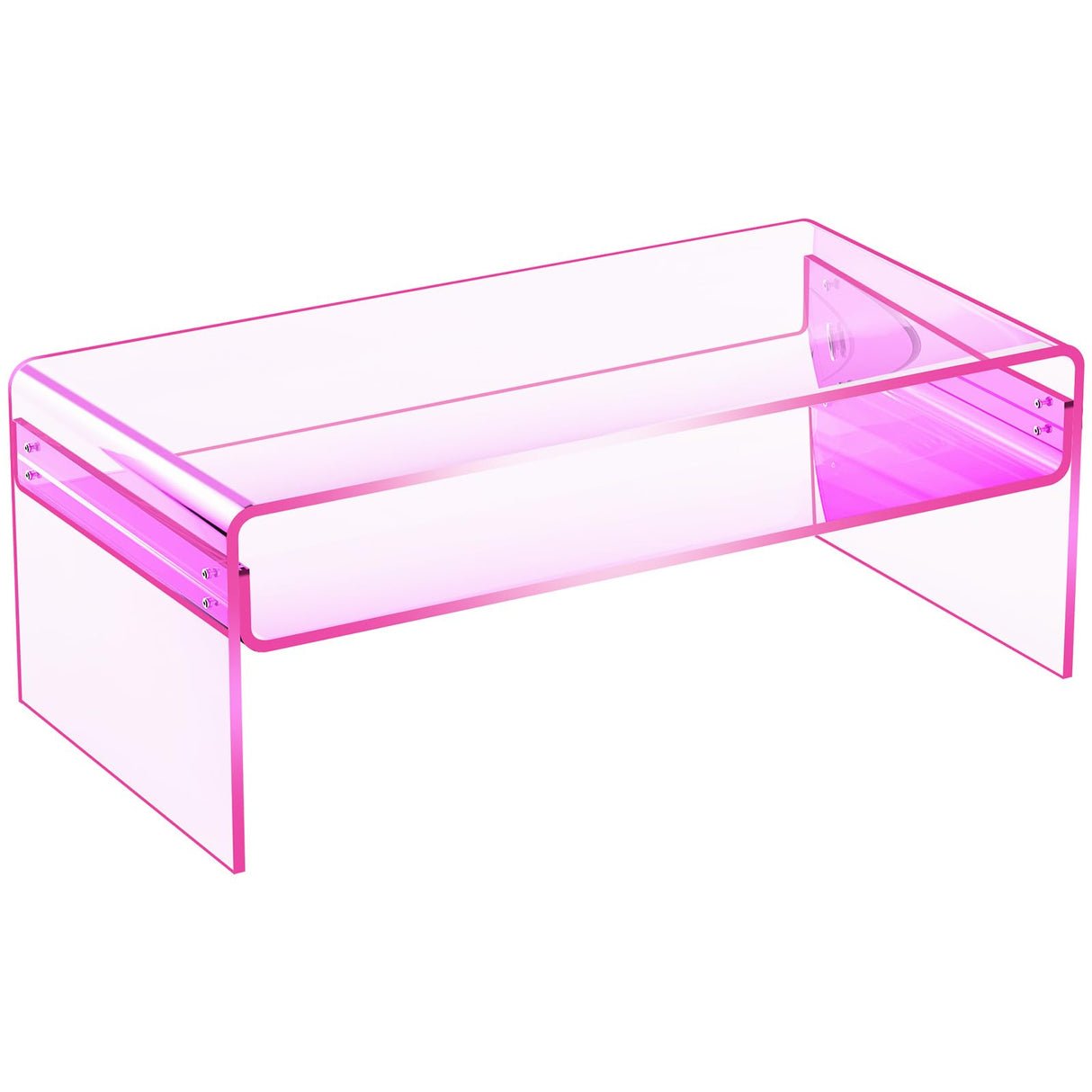 solaround Acrylic Coffee Table for Living Room Clear Rectangle Lucite Table with Open Storage Shelf (1, Pink, Large) solaround