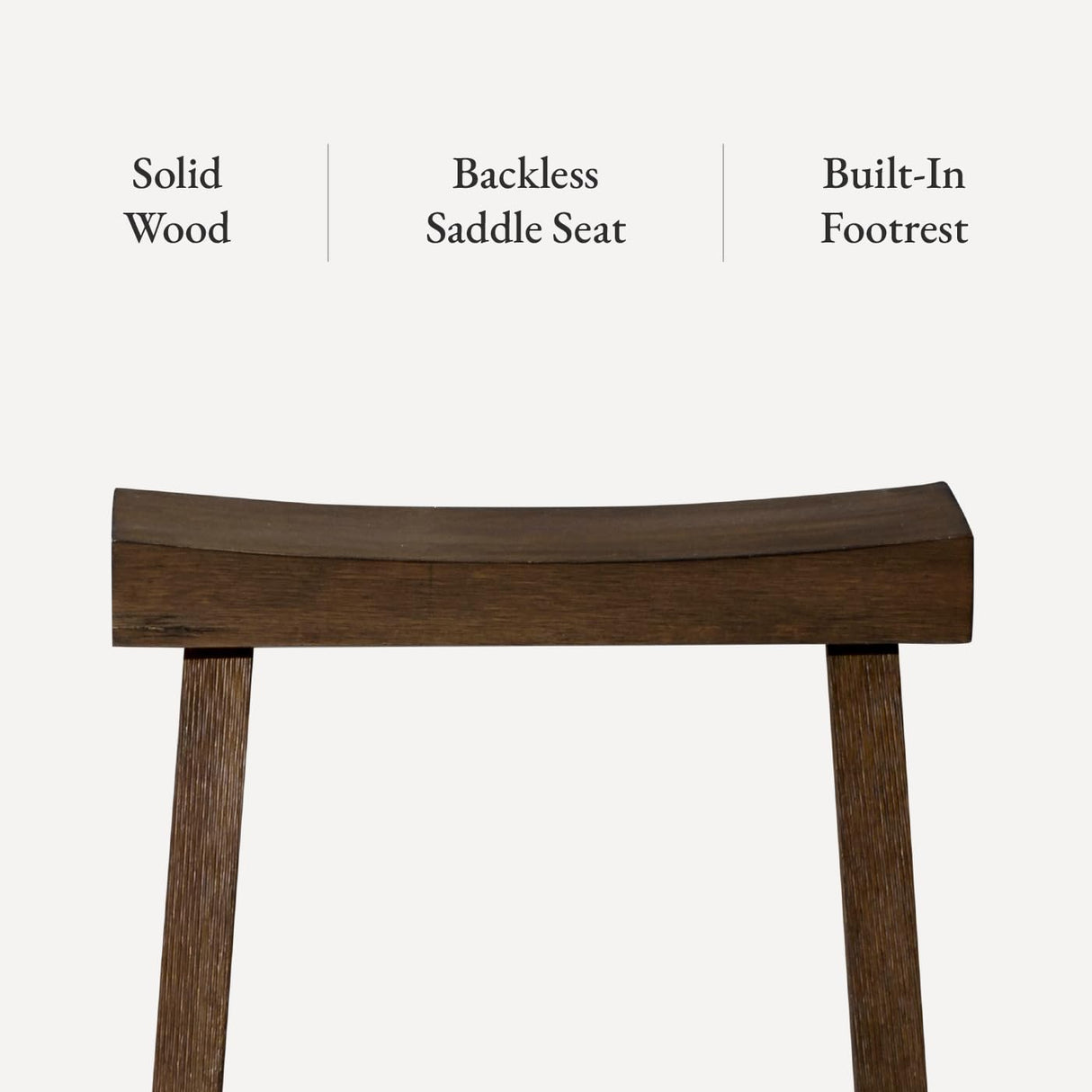 Maven Lane Vincent Counter Stool – 26 Inches – Rectangular Stool with Footrest – Brown Solid Wood – Space-Saving Design for Kitchen Counters & Islands Maven Lane