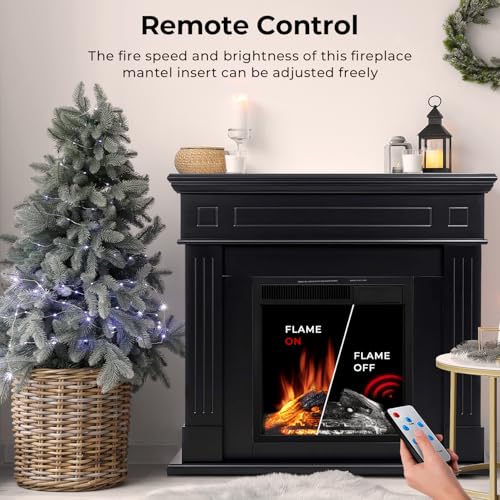 43” Electric Fireplace Mantel Freestanding Electric Fireplace, Remote Control, Adjustable Led Flame, 750W/1500W Black Electactic