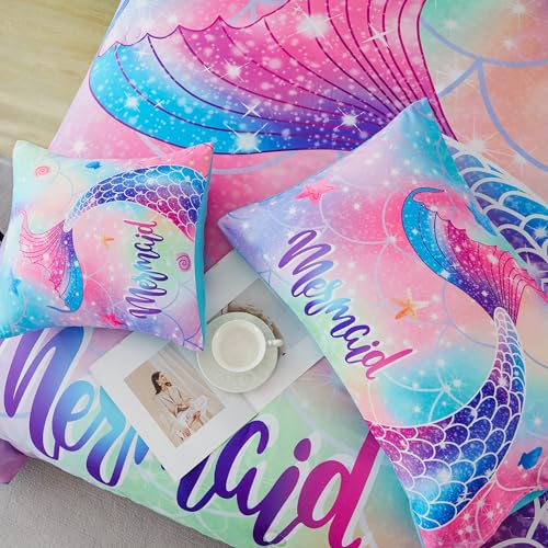 RYNGHIPY Mermaid Twin Girls Bedding Set, Colorful Rainbow Kids Girls Comforter Set with Sheets Soft and Lightweight, 6 Pieces Teen Girls Bed in a Bag RYNGHIPY
