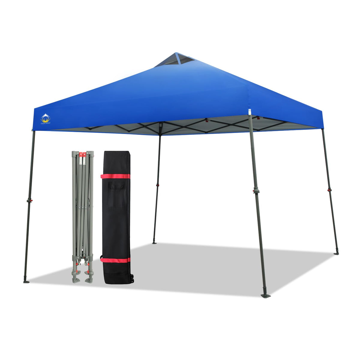 CROWN SHADES 9x9 Pop Up Canopy - Beach Tent with One Push Setup - Easy Outdoor Sun Shade for Events, Parties, Camping - Gazebo with STO-N-Go Cover Bag, Silver Coated Top, Blue CROWN SHADES