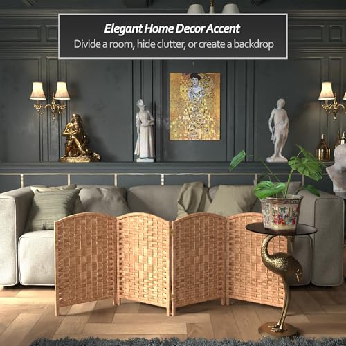 Red Lantern 2 ft. Short Diamond Weave Fiber Folding Screen - Natural - 4 Panel Red Lantern