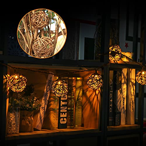 Vigdur Decorative - Rattan Ball String Lights with 10 Led Bulbs Connectable Indoor Outdoor Lantern Lights for Bedroom Wedding Garden Party Backyard Decor,9.84FT Vigdur