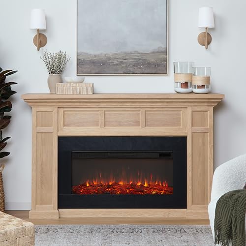 Real Flame Alcott 75” Electric Fireplace with Mantel for Living Room or Bedroom, Replaceable Fireplace Insert Heater, Realistic Log and Flame Effect, Remote Control, Timer Real Flame