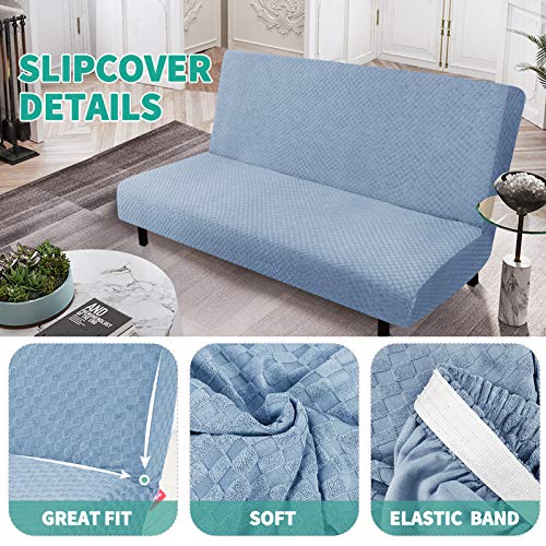 YEMYHOM Futon Cover Latest Jacquard Design High Stretch Armless Sofa Bed Slipcover Anti-Slip Furniture Protector with Elastic Bottom (Futon, Light Blue) YEMYHOM