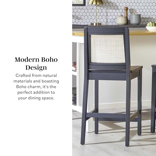 Walker Edison 2-Piece Boho Rattan Back Solid Wood Counter Stool, Set of 2, Black Walker Edison