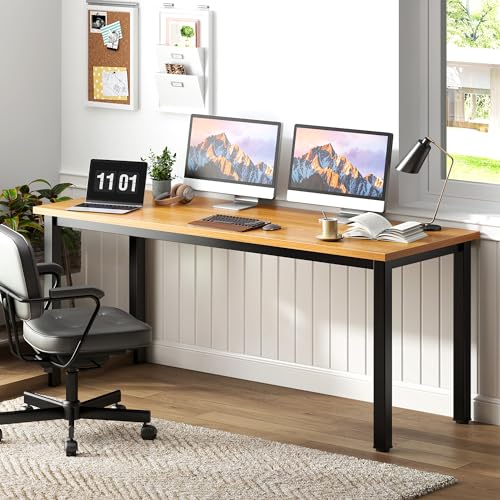 Need 63 Inch Large Computer Desk - Modern Simple Style Home Office Gaming Desk, Basic Writing Table for Study Student, Black Metal Frame, Teak Need