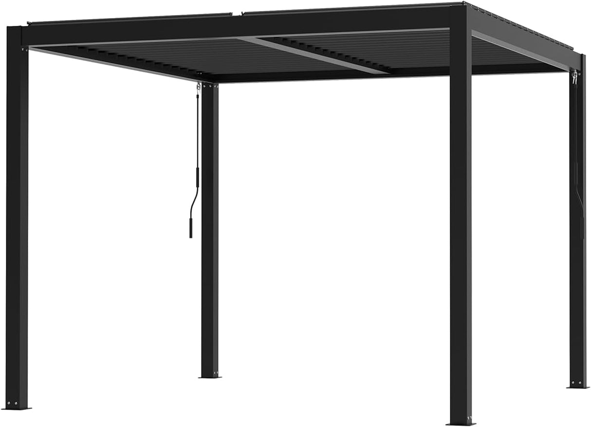 LVUYOYO Outdoor Louvered Pergola 10' x 10', Patio Aluminum Pergola with Adjustable Roof, Metal Gazebo for Backyard, Garden, Deck(Black) LVUYOYO