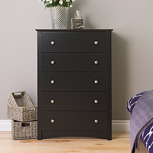 Prepac Sonoma Superior 5-Drawer Chest for Bedroom - Spacious and Stylish Chest of Drawers, Measuring 17.75"D x 31.5"W x 44.75"H, In Black Finish Prepac