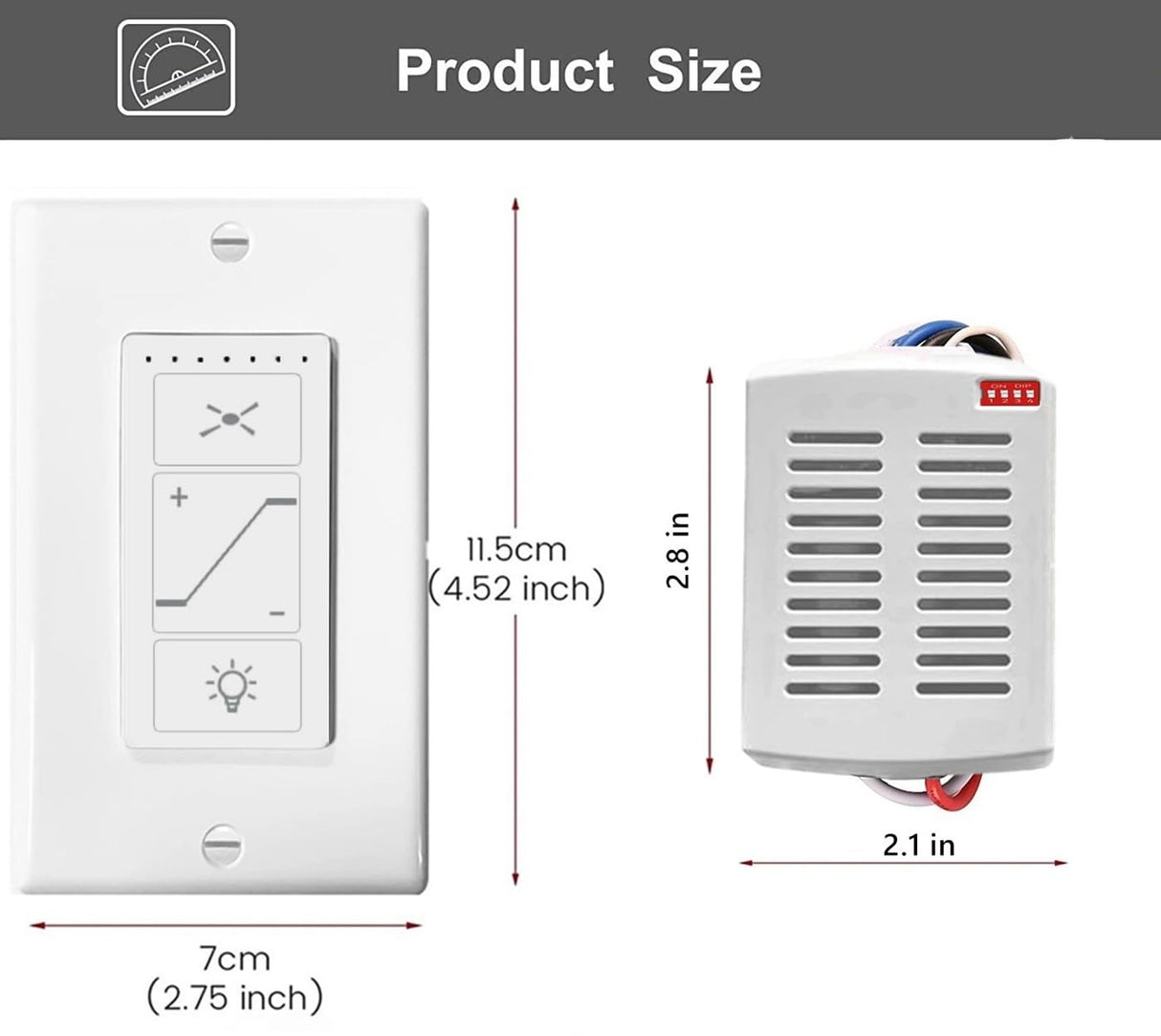 53T Universal Ceiling Fan and Light Wall Remote Control Kit, Small Size Receiver 3 Speed Light Dimmer 4-Dip Wall Switch Control Compatible with Hampton Bay Harbor Breeze Hunter 53T